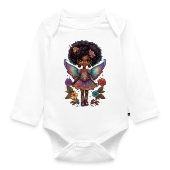 Fée noire aux ailes arc-en-ciel - afro - Body Bébé bio manches longues - blanc - Devant