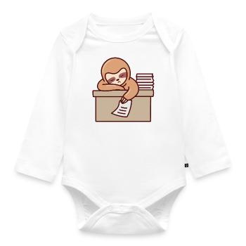Sloth Working Falling Asleep Office Tired Monday - Organic Longsleeve Baby Bodysuit - white - Front