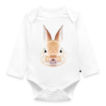 Hase Polygon – Low Poly - Baby Bio-Langarm-Body - Weiß - Vorne