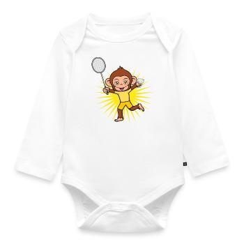 Joli singe joueur de badminton Ape Hobby Sports - Body Bébé bio manches longues - blanc - Devant