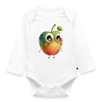 Sweet apple character with googly eyes - Organic Longsleeve Baby Bodysuit - white - Front