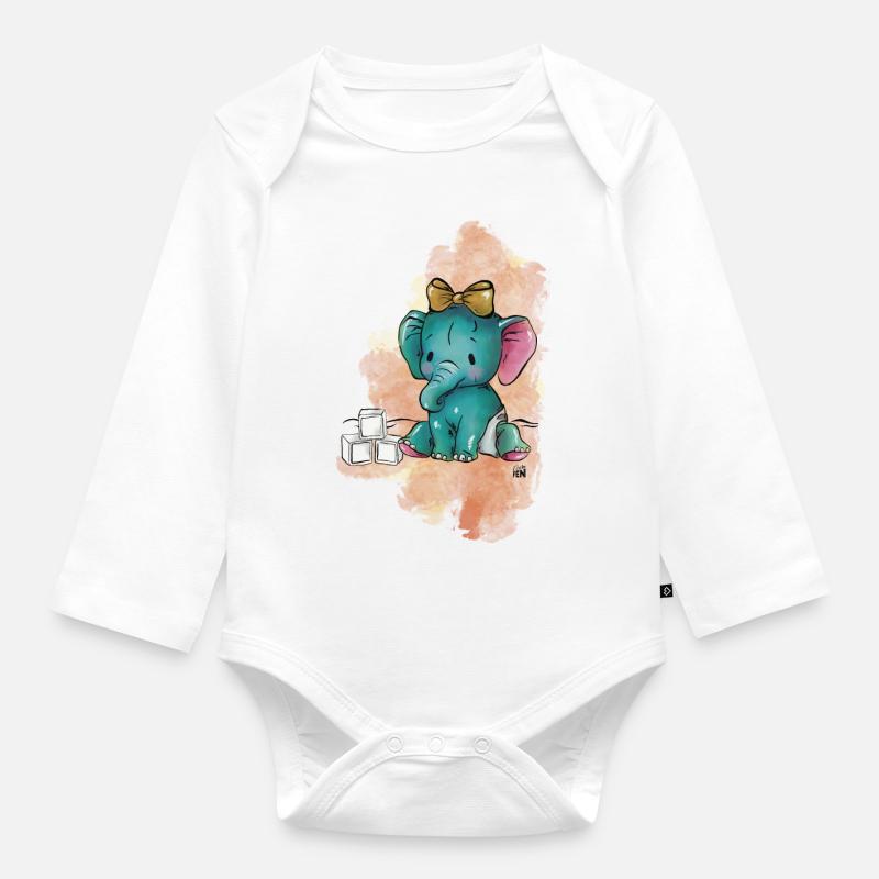 Eléphant avec des cubes - Body Bébé bio manches longues - blanc
