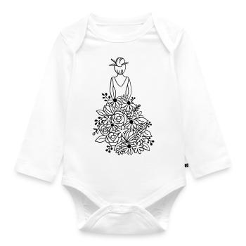 Florales, blumiges Mädchen - Baby Bio-Langarm-Body - Weiß - Vorne