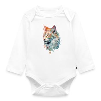 Tiger Katze - Baby Bio-Langarm-Body - Weiß - Vorne