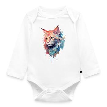 Mystical cat print - Organic Longsleeve Baby Bodysuit - white - Front