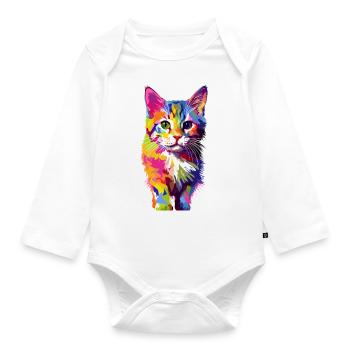 Chat coloré espiègle - Body Bébé bio manches longues - blanc - Devant