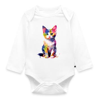 Little shy cat - Organic Longsleeve Baby Bodysuit - white - Front
