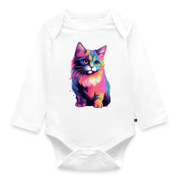 Chat coloré espiègle - Body Bébé bio manches longues - blanc - Devant