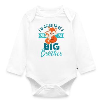 I'm going to be a big brother 2024 fox baby boy - Organic Longsleeve Baby Bodysuit - white - Front