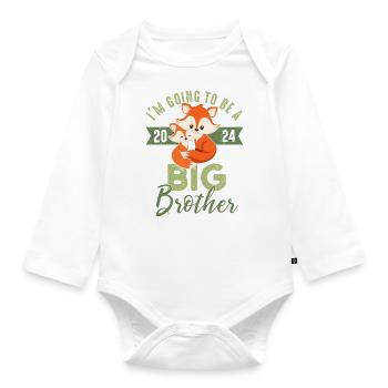 I'm going to be a big brother 2024 fox baby boy - Organic Longsleeve Baby Bodysuit - white - Front