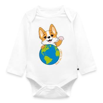 Corgi mit Weltkugel - Baby Bio-Langarm-Body - Weiß - Vorne