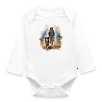 Marcheur avec chien, style polygonal - Body Bébé bio manches longues - blanc - Devant