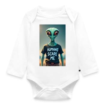 Alien - Les humains me font peur - Body Bébé bio manches longues - blanc - Devant