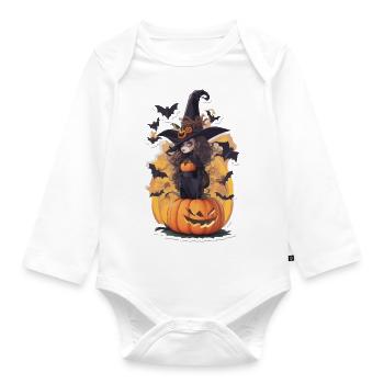 Helloween Kürbis Hexe - Baby Bio-Langarm-Body - Weiß - Vorne