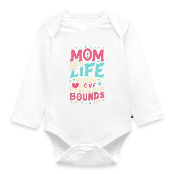 mom life where love knows no bounds - Organic Longsleeve Baby Bodysuit - white - Front