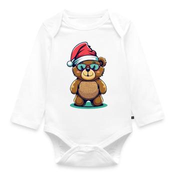 Ours en peluche avec chapeau de Noël - Body Bébé bio manches longues - blanc - Devant
