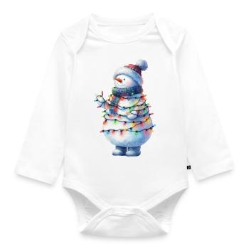 Niedlicher Schneemann mit Lichterkette - Baby Bio-Langarm-Body - Weiß - Vorne