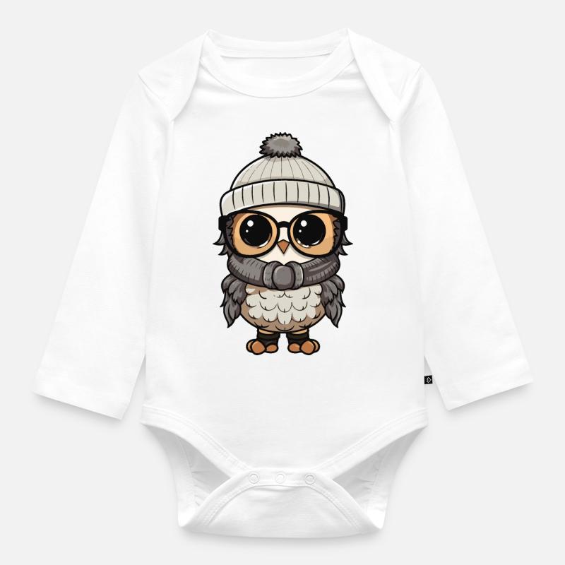 Eule Winter Cozy - Baby Bio-Langarm-Body - Weiß