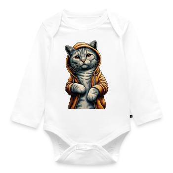 Kitten The Rapper - Organic Longsleeve Baby Bodysuit - white - Front