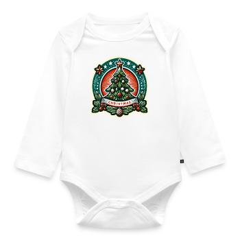 Vintage Christmas Tree Badge - Organic Longsleeve Baby Bodysuit - white - Front
