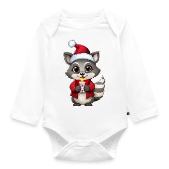Raccoon at Christmas Time Comic Design - Organic Longsleeve Baby Bodysuit - white - Front