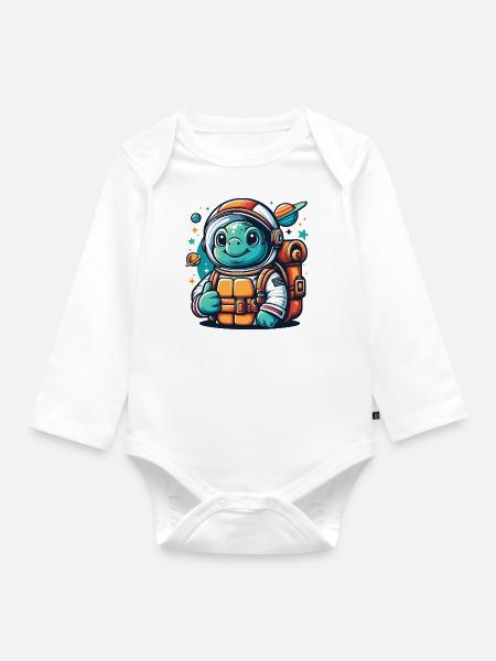 Weltraum Schildkröte - Baby Bio-Langarm-Body - Weiß