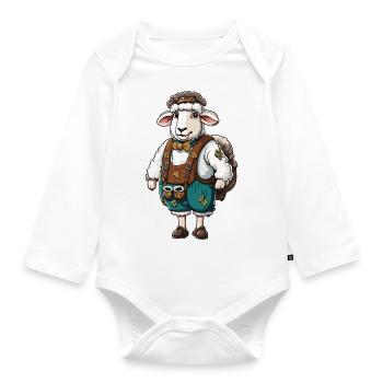 Lederhosen / Animal / Traditional costume / Tradition / Sheep - Organic Longsleeve Baby Bodysuit - white - Front