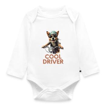 "Highway Hero" Corgi Biker - Organic Longsleeve Baby Bodysuit - white - Front