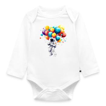 Astronaut with balloons, outer space, illustration, - Organic Longsleeve Baby Bodysuit - white - Front