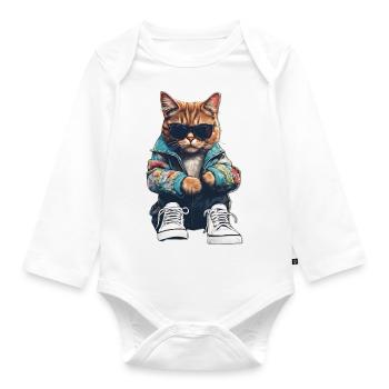 Cool Cat - Organic Longsleeve Baby Bodysuit - white - Front