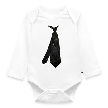 T-shirt cravate imprimé Texture craquelée Noir Or - Body Bébé bio manches longues - blanc - Devant