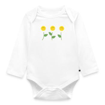 Three smiling daisies - Organic Longsleeve Baby Bodysuit - white - Front