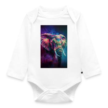 Elefanten Portrait - Baby Bio-Langarm-Body - Weiß - Vorne