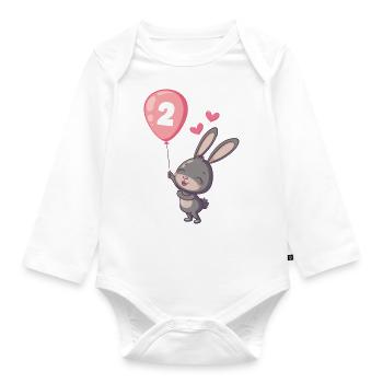 Bunny 2nd Birthday Balloon Hearts - Organic Longsleeve Baby Bodysuit - white - Front
