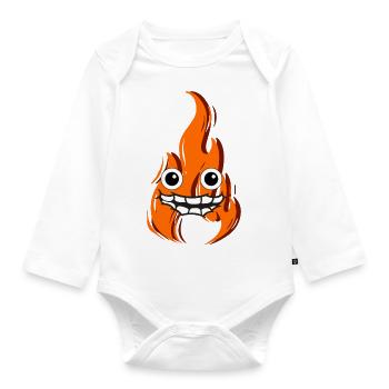 Fire with a face that is happy - Organic Longsleeve Baby Bodysuit - white - Front
