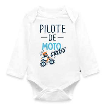 pilote de motocross enfant bébé moto cross - Body Bébé bio manches longues - blanc - Devant