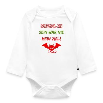 Normal zu sein war nie mein Ziel-Funny Teufelchen - Baby Bio-Langarm-Body - Weiß - Vorne