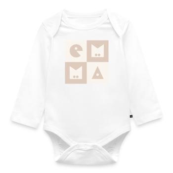 Emma Bébé fille Nom Prénom beige - Body Bébé bio manches longues - blanc - Devant