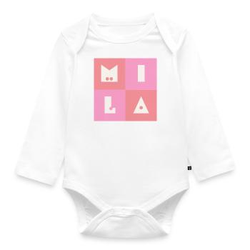 Mila Name Mädchen Baby pink - Baby Bio-Langarm-Body - Weiß - Vorne