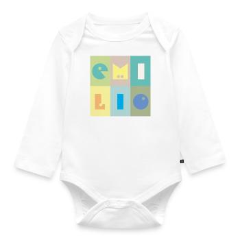 Emilio Name Baby Junge bunt - Baby Bio-Langarm-Body - Weiß - Vorne