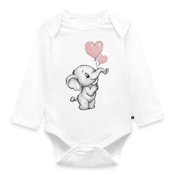 Elefant mit Herz-Luftballons - Baby Bio-Langarm-Body - Weiß - Vorne