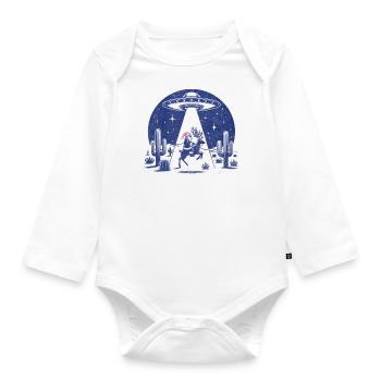 T-shirt de Noël rétro Père Noël, OVNI et renne - Body Bébé bio manches longues - blanc - Devant