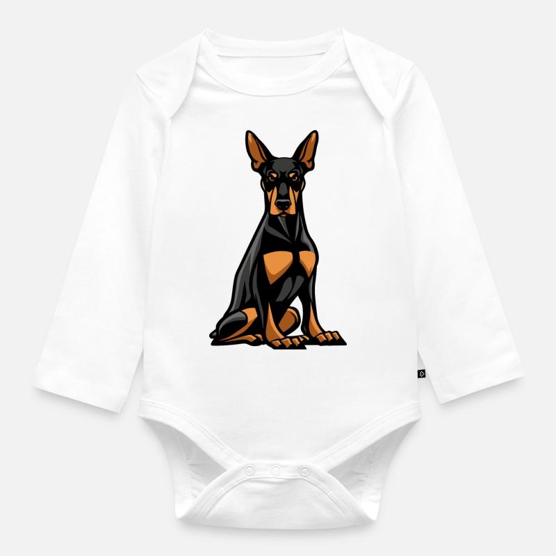 Dobermann Hund Comic - Baby Bio-Langarm-Body - Weiß