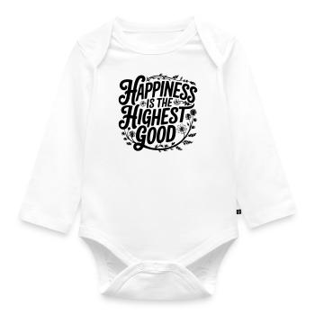 Happiness Is the Highest Good - Floral Typography - Organic Longsleeve Baby Bodysuit - white - Front