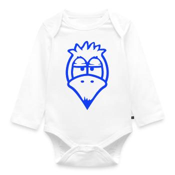 Bird looks funny, annoyed, tired, angry, frustrated - Organic Longsleeve Baby Bodysuit - white - Front