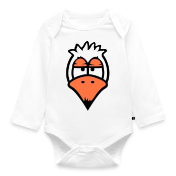 Bird looks funny, annoyed, tired, angry, frustrated - Organic Longsleeve Baby Bodysuit - white - Front