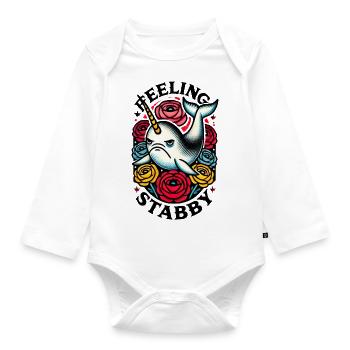 Stichige Narwal-Stimmung spüren - Baby Bio-Langarm-Body - Weiß - Vorne
