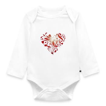 rotes Herz Muster - Baby Bio-Langarm-Body - Weiß - Vorne