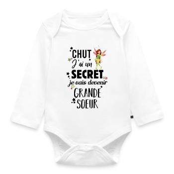 J'ai un secret, je vais devenir grande soeur - Body Bébé bio manches longues - blanc - Devant