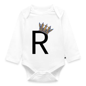 R avec couronne – Motif royal de faute de frappe - Body Bébé bio manches longues - blanc - Devant